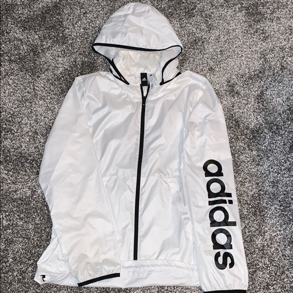 Adidas white windbreaker, size Large.